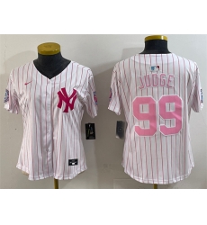 Women New York Yankees 99 Aaron Judge White Pink Pinstripe Limited Stitched Baseball Jersey 
