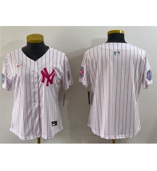 Women New York Yankees Blank White Pink Pinstripe Limited Stitched Baseball Jersey