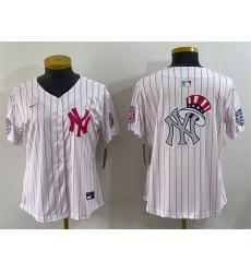 Women New York Yankees Team Big Logo White Pink Pinstripe Limited Stitched Baseball Jersey 004