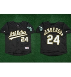 Men Oakland Athletics 24 Rickey Henderson Black Team Patch Stitched Jersey