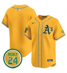 Men Oakland Athletics Blank Yellow 2024 Limited With Rickey Henderson Patch Stitched Jersey Men Oakland Athletics Blank Yellow 2024 Limited With Rickey Henderson Patch Stitched Jersey