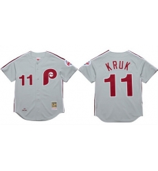 Men Philadelphia Phillies 11 John Kruk Grey 1989 Stitched Baseball Jersey