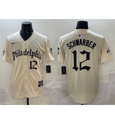 Men Philadelphia Phillies 12 Kyle Schwarber Cream Gothic Vapor Limited Stitched Jersey