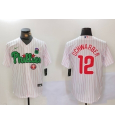 Men Philadelphia Phillies 12 Kyle Schwarber White Green Cool Base Stitched Jersey 5 Men Philadelphia Phillies 12 Kyle Schwarber White Green Cool Base Stitched Jersey 5