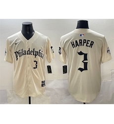 Men Philadelphia Phillies 3 Bryce Harper Cream Gothic Vapor Limited Stitched Jersey