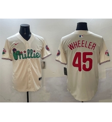 Men Philadelphia Phillies 45 Zack Wheeler Cream Phanatic Limited Stitched Jersey