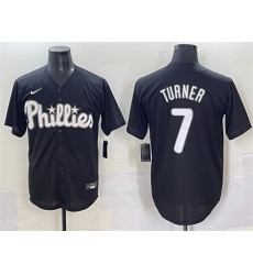 Men Philadelphia Phillies 7 Trea Turner Black Lights Out Limited Stitched Baseball Jersey