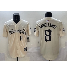 Men Philadelphia Phillies 8 Nick Castellanos Cream Gothic Vapor Limited Stitched Jersey