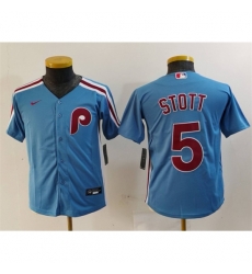 Women Philadelphia Phillies 5 Bryson Stott Blue Cool Base Stitched Baseball Jersey