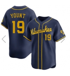 Men Nike Milwaukee Brewers 19 Robin Yount Navy Blue Alternate Stitched Baseball Jerse