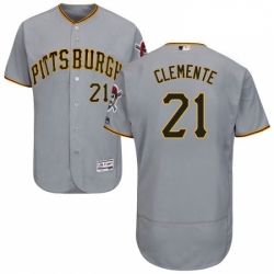 Mens Majestic Pittsburgh Pirates 21 Roberto Clemente Grey Road Flex Base Authentic Collection MLB Jersey