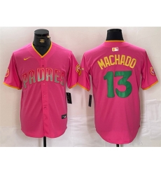 Men San Diego Padres 13 Manny Machado Pink Cool Base Stitched Baseball Jersey Men San Diego Padres 13 Manny Machado Pink Cool Base Stitched Baseball Jersey