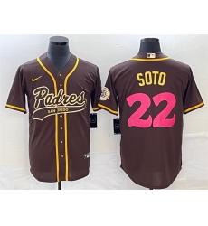 Men San Diego Padres 22 Juan Soto Brown Cool Base Stitched Baseball Jersey Men San Diego Padres 22 Juan Soto Brown Cool Base Stitched Baseball Jersey