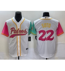 Men San Diego Padres 22 Juan Soto White City Connect Cool Base Stitched Baseball Jersey Men San Diego Padres 22 Juan Soto White City Connect Cool Base Stitched Baseball Jersey
