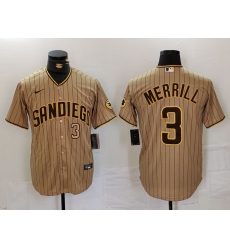 Men San Diego Padres 3 Jackson Merrill Tan Cool Base Stitched Baseball Jersey 2 Men San Diego Padres 3 Jackson Merrill Tan Cool Base Stitched Baseball Jersey 2