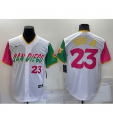 Men's San Diego Padres #23 Fernando Tatis Jr White Number 2022 City Connect Cool Base Stitched Jersey Men's San Diego Padres #23 Fernando Tatis Jr White Number 2022 City Connect Cool Base Stitched Jersey
