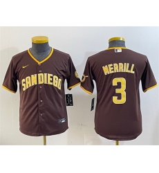 Youth San Diego Padres 3 Jackson Merrill Brown Stitched Baseball Jersey