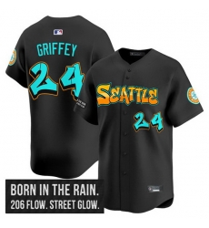 Men Seattle Mariners 24 Ken Griffey Jr  Black 2025 Graffiti Emerald Drop Edition Vapor Premier Limited Stitched Jersey