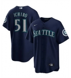 Men Seattle Mariners 51 Ichiro Suzuki Navy Cool Base Stitched Baseball Jersey