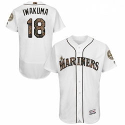 Mens Majestic Seattle Mariners 18 Hisashi Iwakuma Authentic White 2016 Memorial Day Fashion Flex Base Jerseys