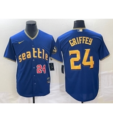 Men's Seattle Mariners #24 Ken Griffey Number Blue 2023 City Connect Cool Base Stitched Jersey1 Men's Seattle Mariners #24 Ken Griffey Number Blue 2023 City Connect Cool Base Stitched Jersey1