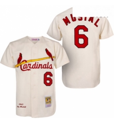 Mens Mitchell and Ness 1963 St Louis Cardinals 6 Stan Musial Replica Cream Throwback MLB Jersey Mens Mitchell and Ness 1963 St Louis Cardinals 6 Stan Musial Replica Cream Throwback MLB Jersey