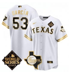 Men Texas Rangers 26 Cowboys 53 Adolis Garc EDa White 2023 World Series Splite Stitched Baseball Jersey Men Texas Rangers 26 Cowboys 53 Adolis Garc EDa White 2023 World Series Splite Stitched Baseball Jersey