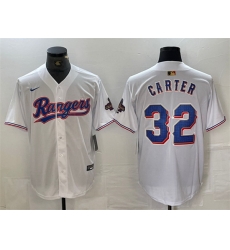 Men Texas Rangers 32 Evan Carter White Gold Cool Base Stitched Baseball Jersey Men Texas Rangers 32 Evan Carter White Gold Cool Base Stitched Baseball Jersey