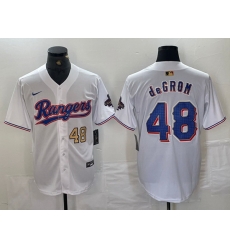 Men Texas Rangers 48 Jacob DeGrom White Gold Cool Base Stitched Baseball Jersey 2 Men Texas Rangers 48 Jacob DeGrom White Gold Cool Base Stitched Baseball Jersey 2