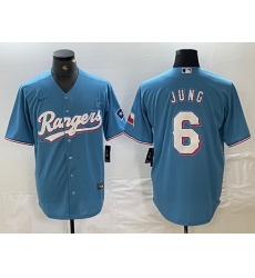 Men Texas Rangers 6 Josh Jung Light Blue Team Logo Cool Base Jersey Men Texas Rangers 6 Josh Jung Light Blue Team Logo Cool Base Jersey