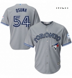 Mens Majestic Toronto Blue Jays 54 Roberto Osuna Replica Grey Road 40th Anniversary Patch MLB Jersey Mens Majestic Toronto Blue Jays 54 Roberto Osuna Replica Grey Road 40th Anniversary Patch MLB Jersey