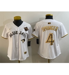 Women Toronto Blue Jays 4 George Springer White Gold 2025 American League Champions Limited Stitched Baseball Jersey 