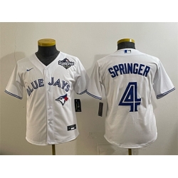 Youth Toronto Blue Jays 4 George Springer White 2025 World Series Cool Base Stitched Baseball Jersey