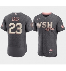 Men Washington Nationals 23 Nelson Cruz 2022 Grey City Connect Cherry Blossom Flex Base Stitched MLB jersey Men Washington Nationals 23 Nelson Cruz 2022 Grey City Connect Cherry Blossom Flex Base Stitched MLB jersey