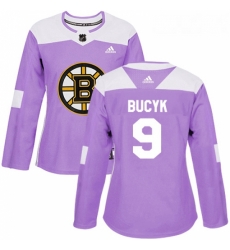 Womens Adidas Boston Bruins 9 Johnny Bucyk Authentic Purple Fights Cancer Practice NHL Jersey 