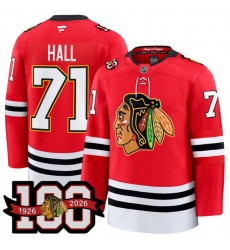 Men Chicago Blackhawks 71 Taylor Hall Red 2025 Home 100th Anniversary Stitched Hockey Jersey