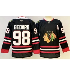 Men Chicago Blackhawks 98 Connor Bedard Black Stitched Hockey Jersey