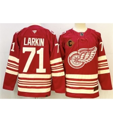 Men Detroit Red Wings 71 Dylan Larkin Red 2025 26 With C Patch Centennial Premium Stitched Hockey Jersey