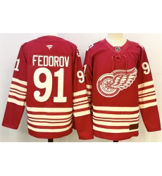 Men Detroit Red Wings 91 Sergei Fedorov Red 2025 26 Centennial Premium Stitched Hockey Jersey