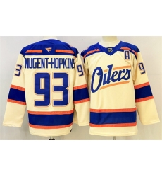 Men Edmonton Oilers 93 Ryan Nugent Hopkins Light Beige 2025 Alternate With A Patch Stitched Hockey Jersey