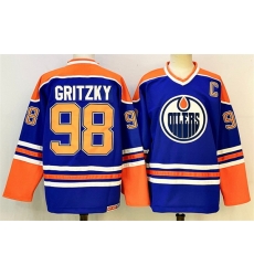 Men Edmonton Oilers 98 Wayne Gretzky Royal 2025 With C Patch Stitched Hockey Jersey