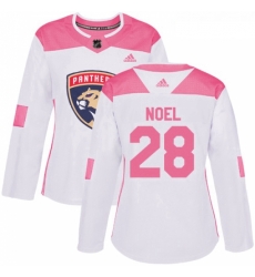 Womens Adidas Florida Panthers 28 Serron Noel Authentic White Pink Fashion NHL Jersey 