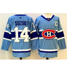 Men Montreal Canadiens 14 Nick Suzuki Blue 2023 24 Reverse Retro Stitched Jersey
