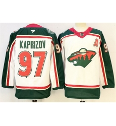 Men Minnesota Wild 97 Kirill Kaprizov White 2025 With A Patch 25th Anniversary Stitched Hockey Jersey