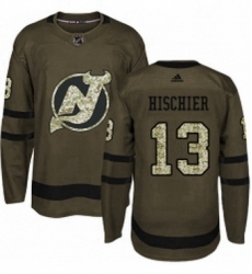 Mens Adidas New Jersey Devils 13 Nico Hischier Authentic Green Salute to Service NHL Jersey Mens Adidas New Jersey Devils 13 Nico Hischier Authentic Green Salute to Service NHL Jersey