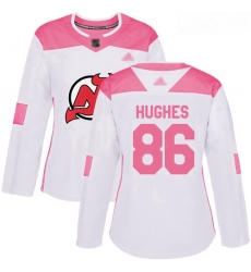 Devils #86 Jack Hughes White Pink Authentic Fashion Women Stitched Hockey Jersey Devils #86 Jack Hughes White Pink Authentic Fashion Women Stitched Hockey Jersey