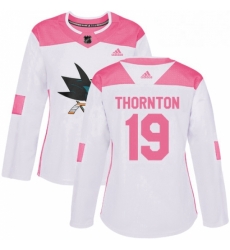 Womens Adidas San Jose Sharks 19 Joe Thornton Authentic WhitePink Fashion NHL Jersey Womens Adidas San Jose Sharks 19 Joe Thornton Authentic WhitePink Fashion NHL Jersey