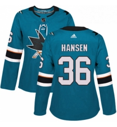 Womens Adidas San Jose Sharks 36 Jannik Hansen Premier Teal Green Home NHL Jersey Womens Adidas San Jose Sharks 36 Jannik Hansen Premier Teal Green Home NHL Jersey