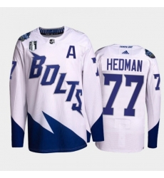 Men Tampa Bay Lightning 77 Victor Hedman 2022 White Stanley Cup Final Patch Stitched Jersey Men Tampa Bay Lightning 77 Victor Hedman 2022 White Stanley Cup Final Patch Stitched Jersey