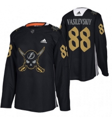 Men Tampa Bay Lightning 88 Andrei Vasilevskiy Black Gasparilla Inspired Pirate Themed Warmup Stitched jersey Men Tampa Bay Lightning 88 Andrei Vasilevskiy Black Gasparilla Inspired Pirate Themed Warmup Stitched jersey